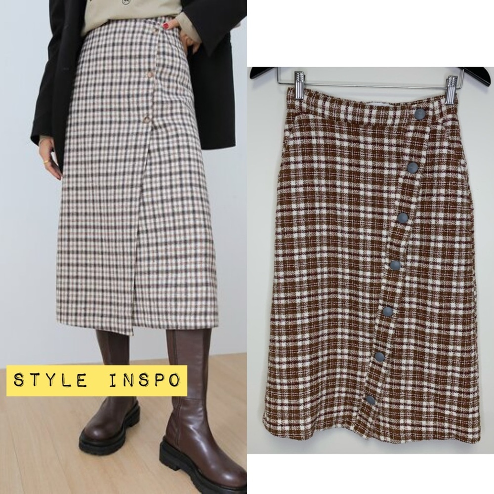 REMAIN Birger Christensen Cotton Blend  Plaid Textured Midi Skirt Size XS